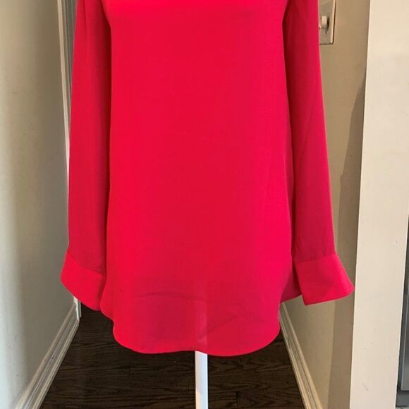 Banana Republic blouse, EUC, Sz large, tunic, long sleeve, intense pink - Picture 2 of 16